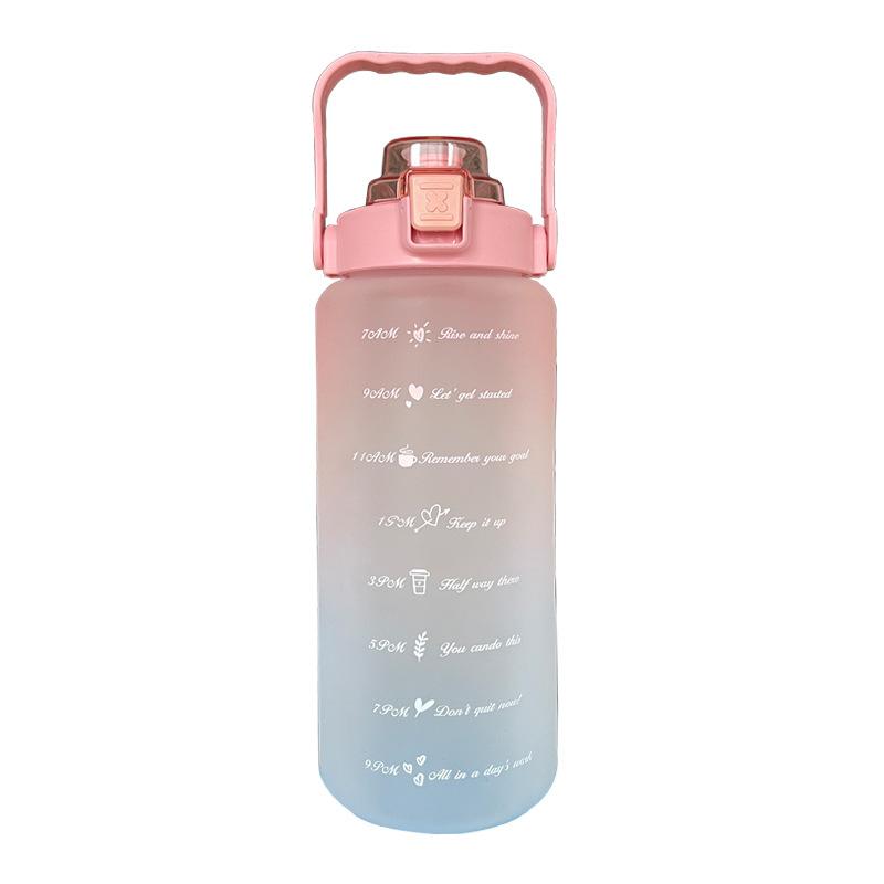2000ml Gradient Frosted Water Bottle With Handle Outdoor Portable Straw Cup (normal Sticker + 3d Sticker) Gradient powder 2000ML#1