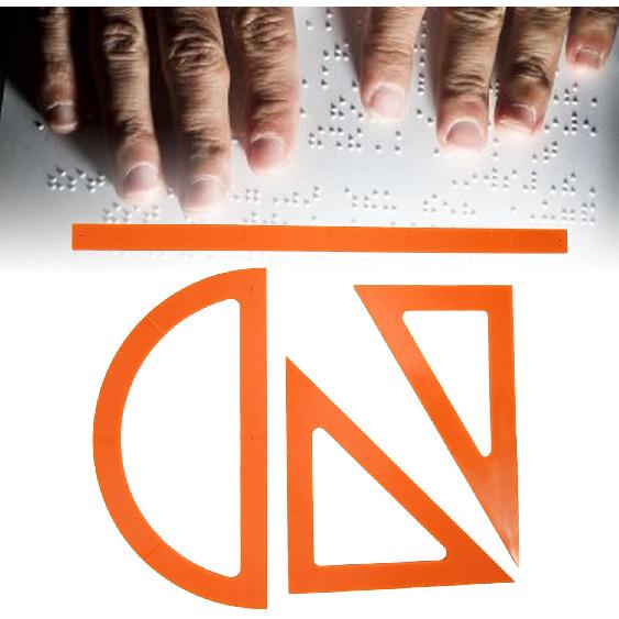 Braille Ruler Set, ABS Durable Blind Geometry Learning Supplies Easily Handheld with A Bump Design Accurate Measuring Triangular Protractor Essential