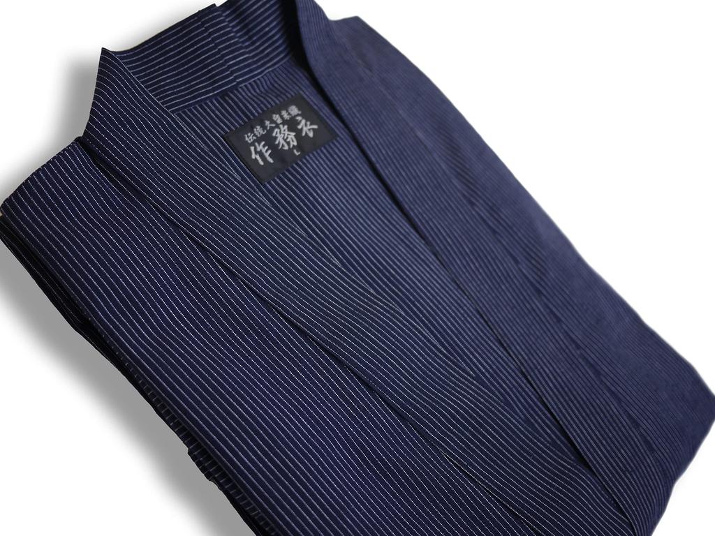 Watanosato Japanese-made Kurume Tsumugi Weave Samue (3L, Striped)