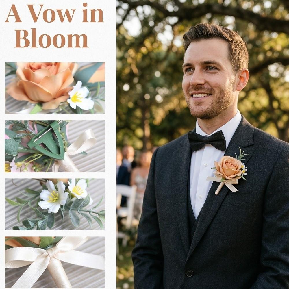 Eleganckie Sztuczne Boutonniere Kwiaty Jedwabne Kwiaty Kwiat na Piersi Pana Broszka z Róży Studniówka