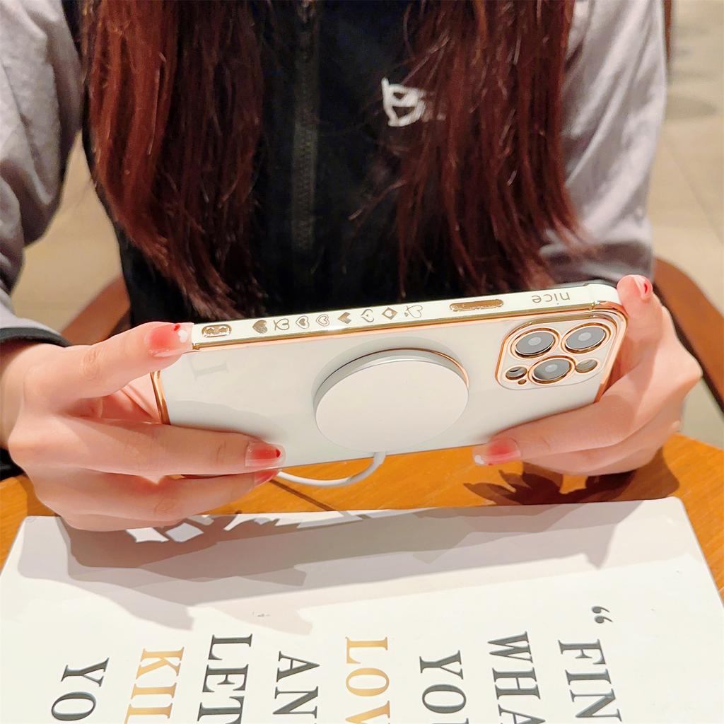 For iPhone 14 Pro Case Compatible with MagSafe Electroplated TPU Phone Cover Hollow Love Hearts
