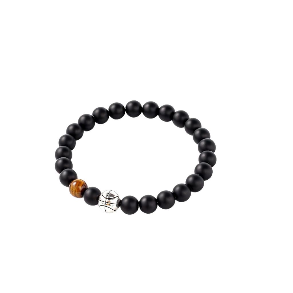 Festive Gifts Matte Black Onyx Tiger Eye Basketball Charm Beaded Bracelet Sporty Fashion Jewelry For Men Daily Wear Gift