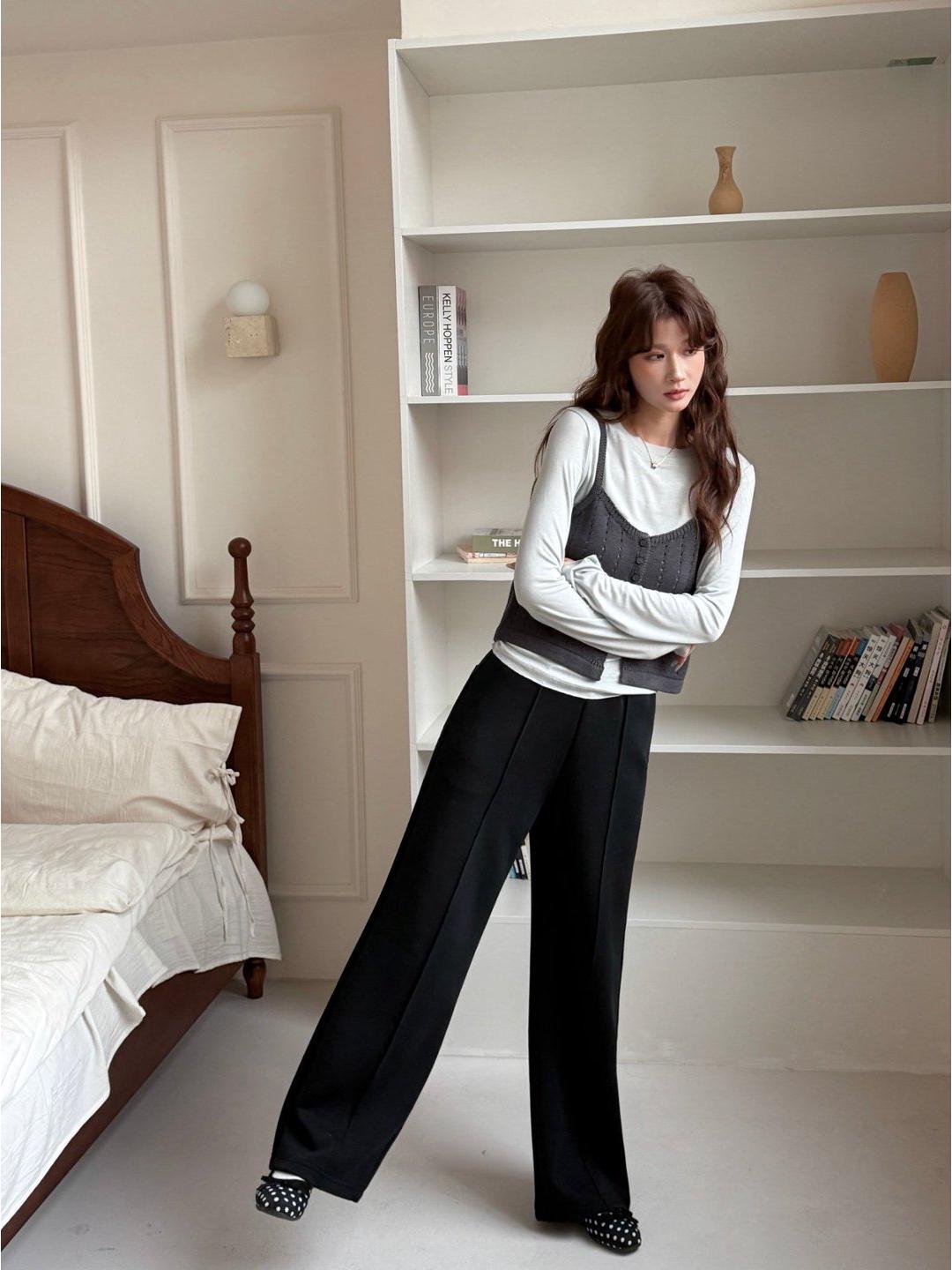 2026 Spring New Women s High-Waist Slimming Pants: Casual Japanese Style, Narrow-Wide Leg Design Extra Large чёрный