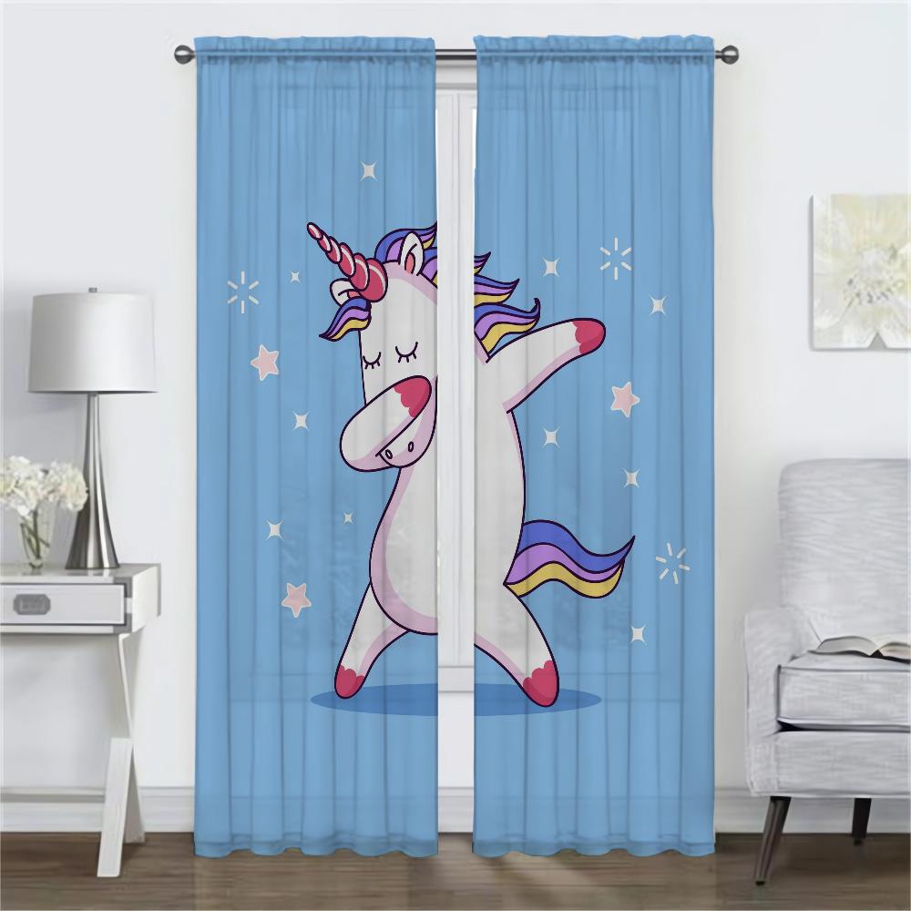 Elegant Room Curtains for Camera Cute Cartoon Unicorn Partition Living Room Curtain Tulle for Bedroom Halloween Decoration Child