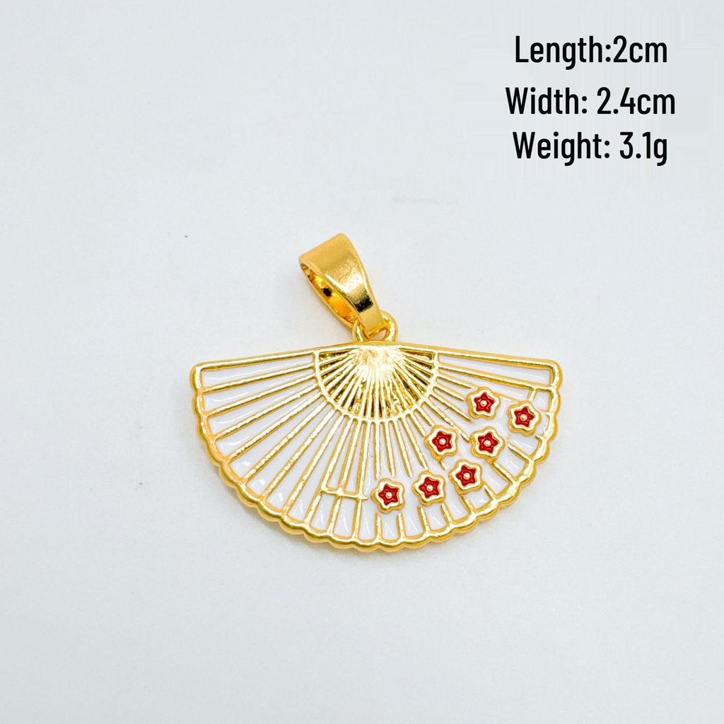 Hot-Selling Enamel Gold-Plated Fan Pendant Necklace - Retro Chinese Style for Women