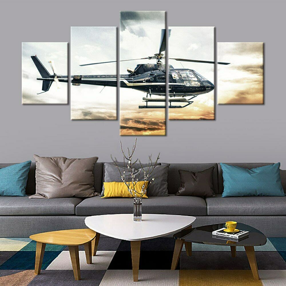 5Pcs Helicopter Plane Travel Pictures Canvas Art HD Print Home Decor No Framed Room Decor Modern Abstract Wall