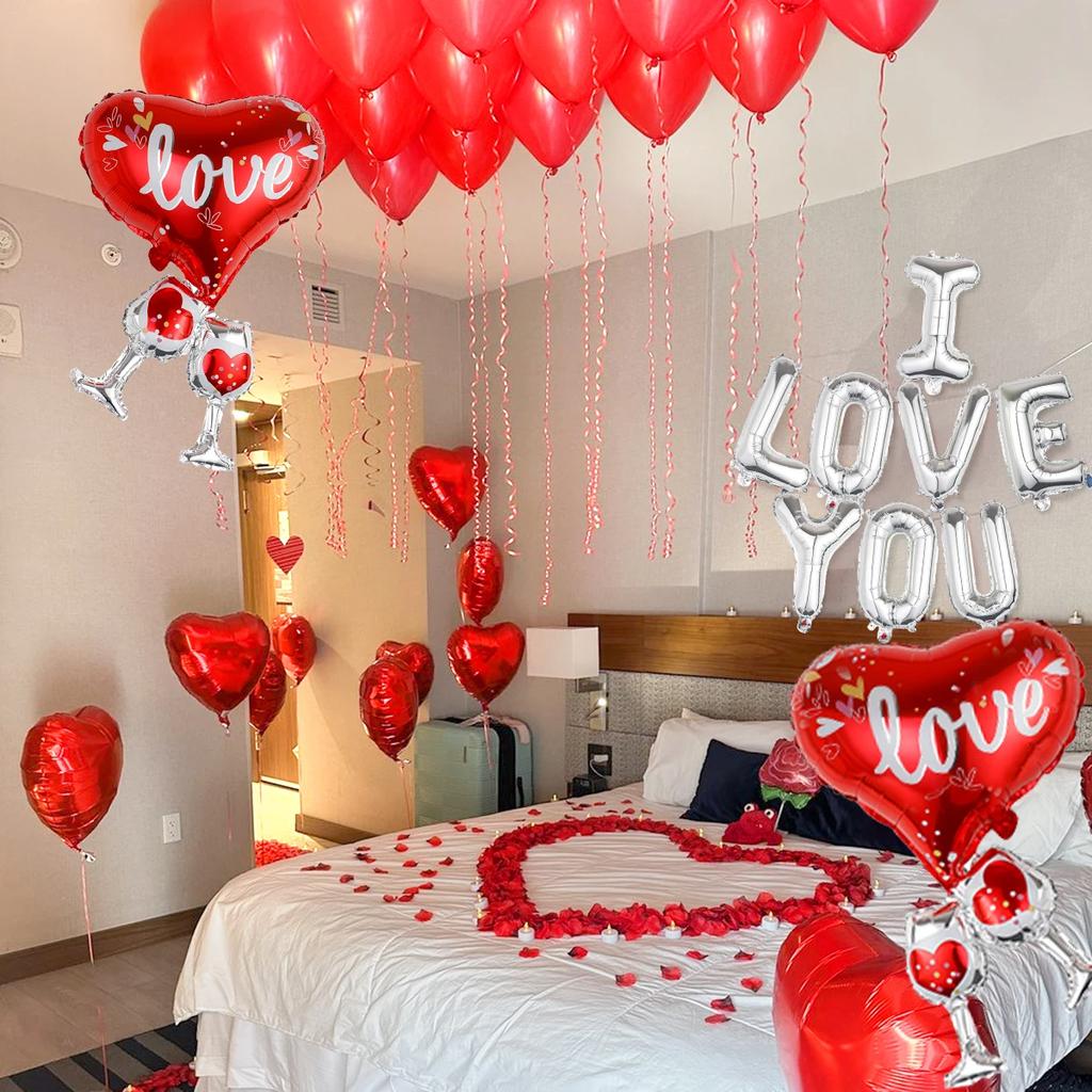 Rose Künstliche Blütenblätter Rote Ballons Set Liebesherz Latex Folienballon Hochzeit Romantische Nacht Valentinstag Party Dekoration