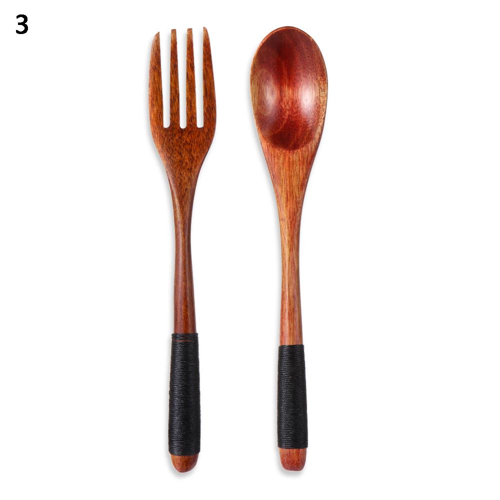 Portable Wooden Cutlery Set Spoon Fork Cutter Reusable Wood Bamboo Flatware With Bags Dinnerware Tableware Student Lunch Gift