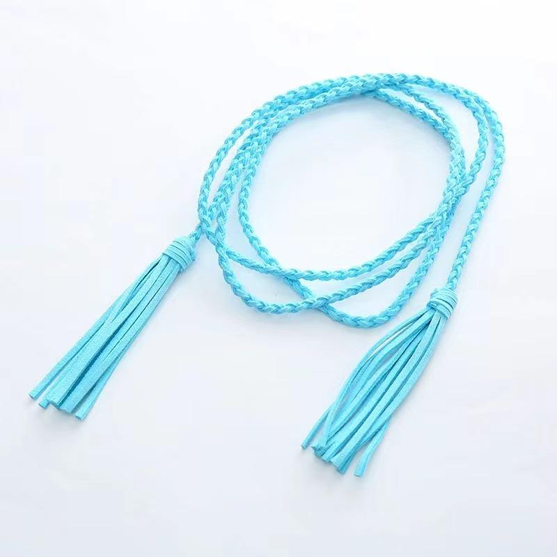 Leather Designer Braid Waist Belt With Tassel
