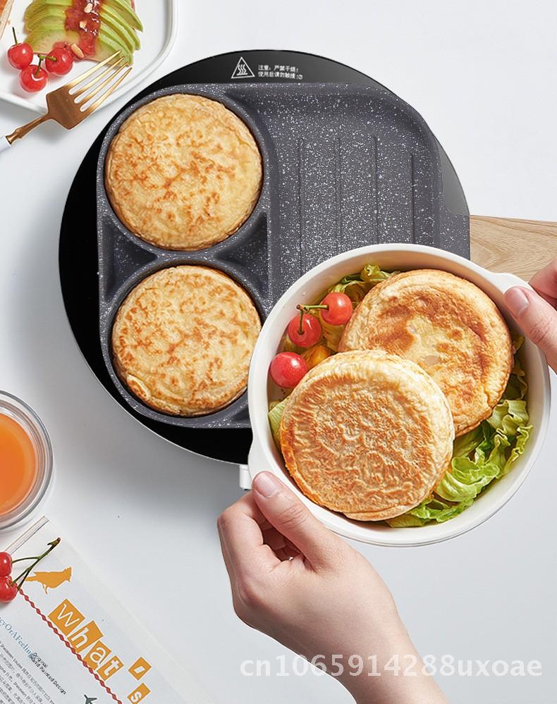 Maifan Stone Non-Stick Egg Pan with Four-Hole Design Flat Bottom Korean Style Aluminum Frying Pan for Breakfast Dumplings