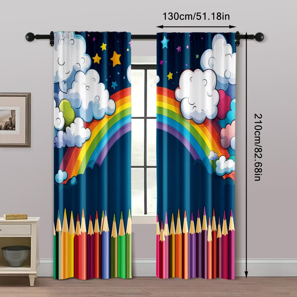 2pcs   Minimalist Curtains Happy Back to School Machine Washable Polyester (without rod) Room Decor Perfect for Living Room