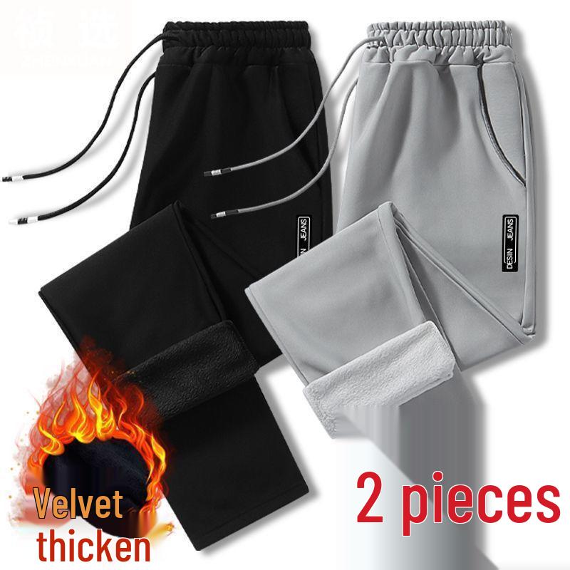 Men's Velvet-Lined Slim-Fit Straight Casual Pants for Fall & Winter