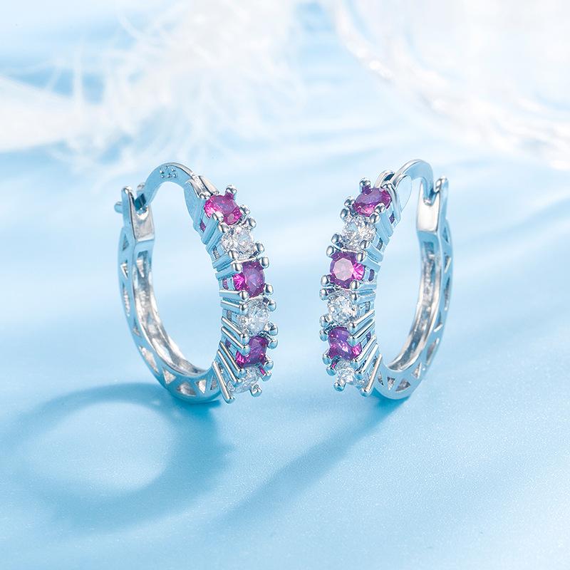 Aquamarine Earrings Femininity Diamond-Set Rubillin Earrings Purple Diamond Crystal Ear Buckle Jewelry