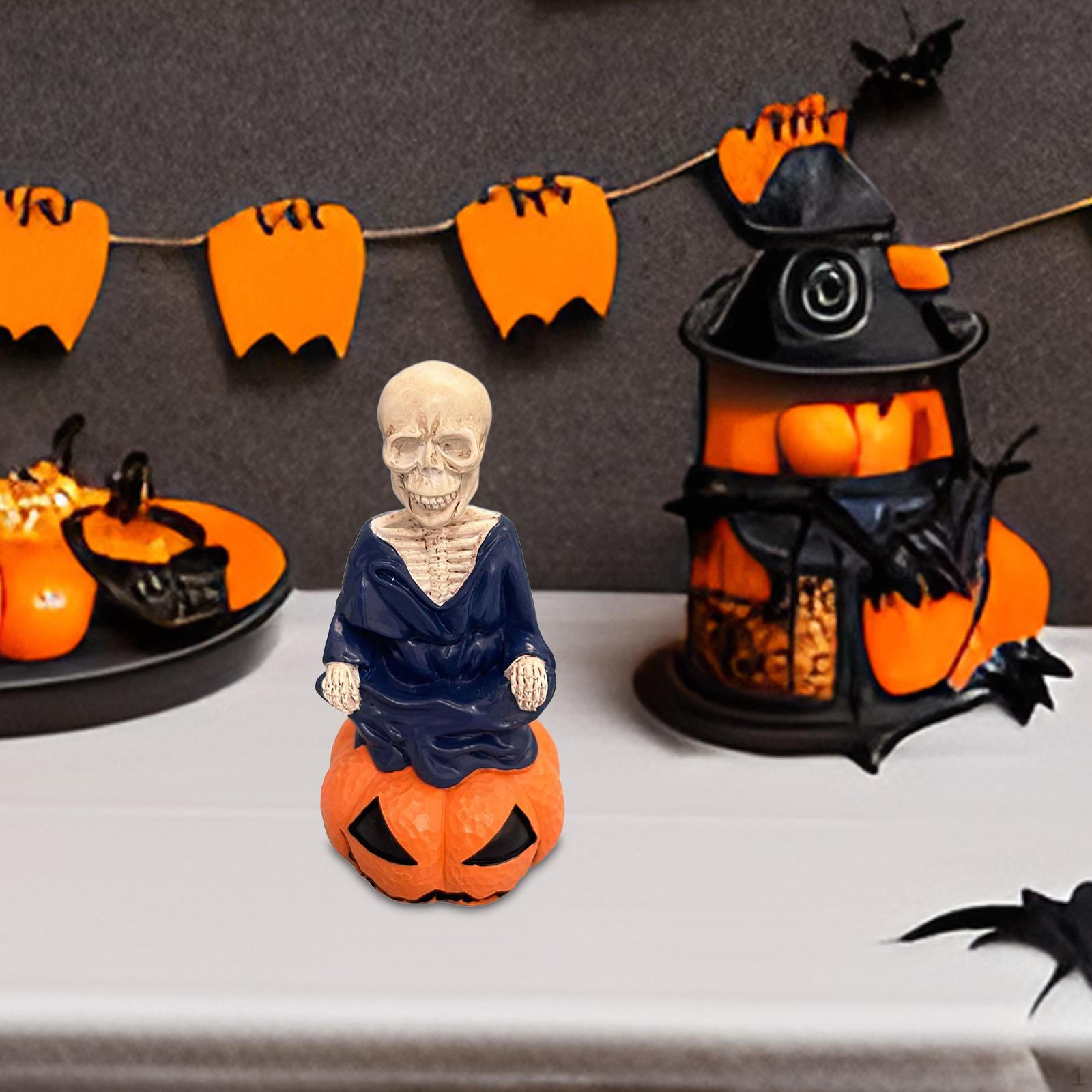 

Pumpkin Skeleton Figurine Decorative Statue Halloween Gift Creative Desktop Ornament for Table темно-синього кольору