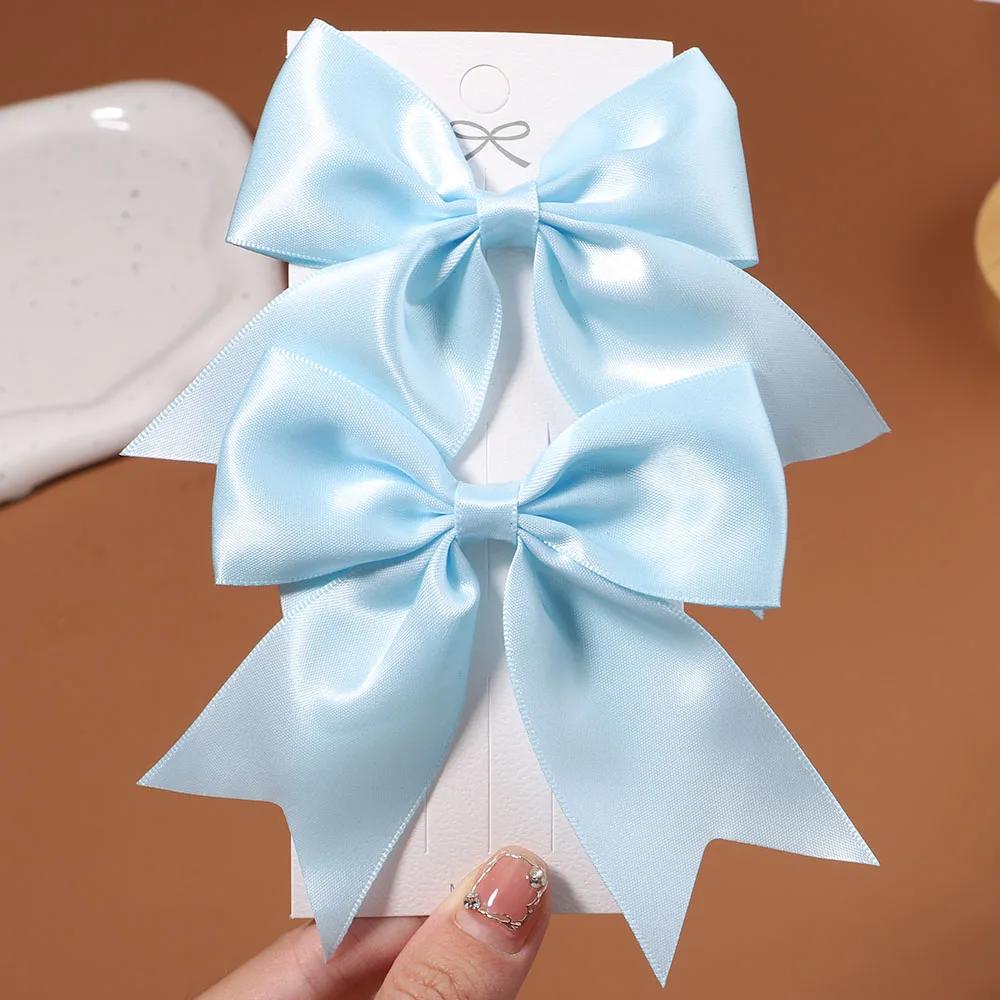 2/3Pcs/Set Lovely Solid Color Ribbon Bows Hair Clip for Kids Girls Hairpins Barrettes Handmade Headwear Baby Hair Accessories