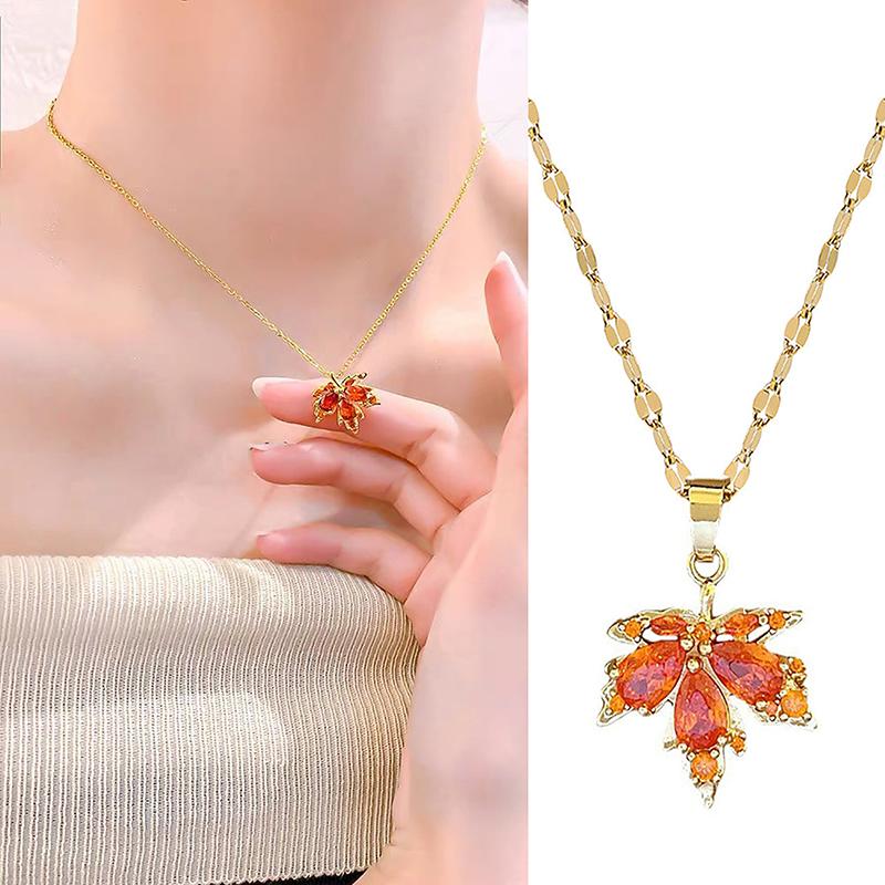 New Fashion Love Memory Red Maple Leaf Pendant Necklace For Women Cute Romantic Female Neck Chain Ladies Stainless Steel Jewelry