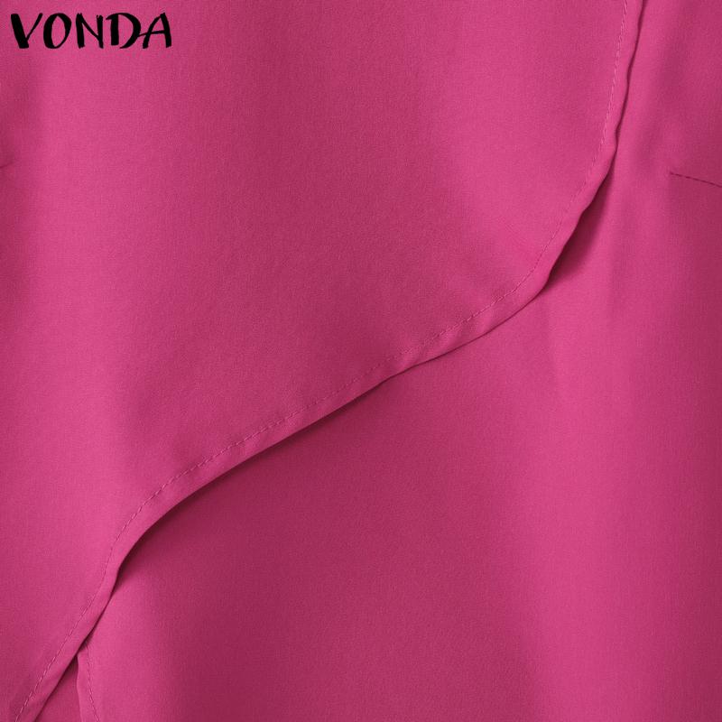 VONDA Women Round Neck Sleeveless Irregular Splits Casual Tank Tops