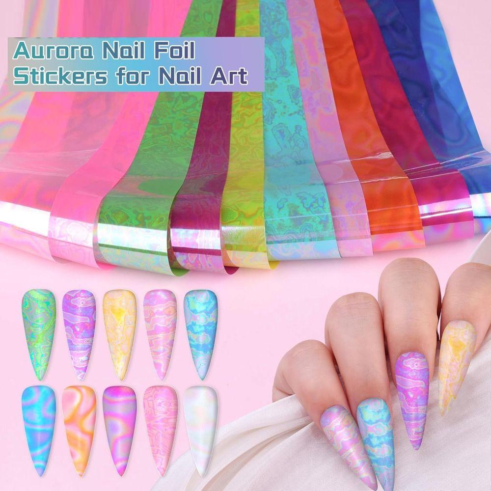 Marble Print Transfer Stickers Aurora Snake Nail Art Stickers Hot Nail Decals Nail Decorations