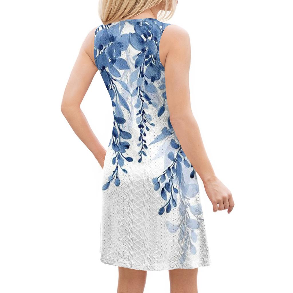 Women's Stylish Casual Pocket Loose Floral Print Sleeveless Summer Beach Sundress