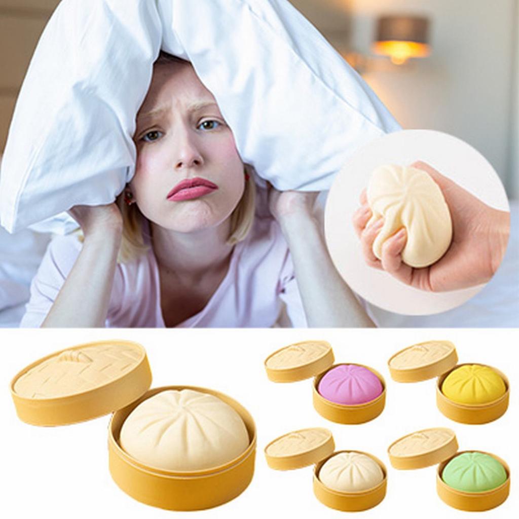 Giant Colorful Dumpling Stress Ball With Steamer Solid Sensory Toy Stress Bun Toy For Anxiety Relief Pressure Ball Slow Rebound