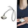 Fashionable Silver Shell Pendant Necklace for Women Adjustable PU Leather Rope Long Neckchain Hanging Neck Chain