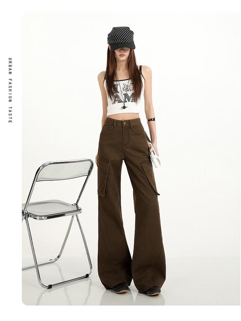 Women's Trendy Cotton Micro-Flare Casual Jeans with Patch Pockets and Deconstructed Design