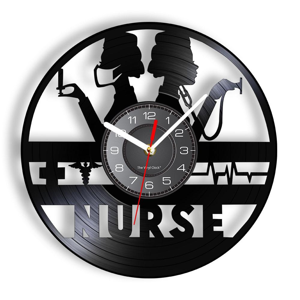 Professional Nurse Wall Clock Healthcare Nursing Heartbeat Vinyl Record Crafts Cardiac Examination Watch Hospital Medical Decor