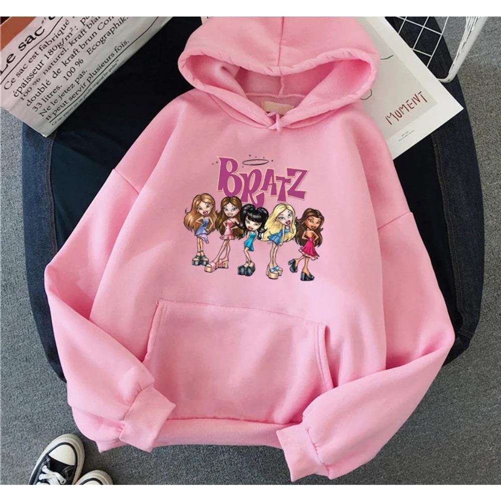 Bratz Potiskovaná Dámská Mikina Větších Velikostí, Dámský Pulovr, Hip-Hop Dlouhý Rukáv Street Style Podzimní/Zimní Vrchní Díl