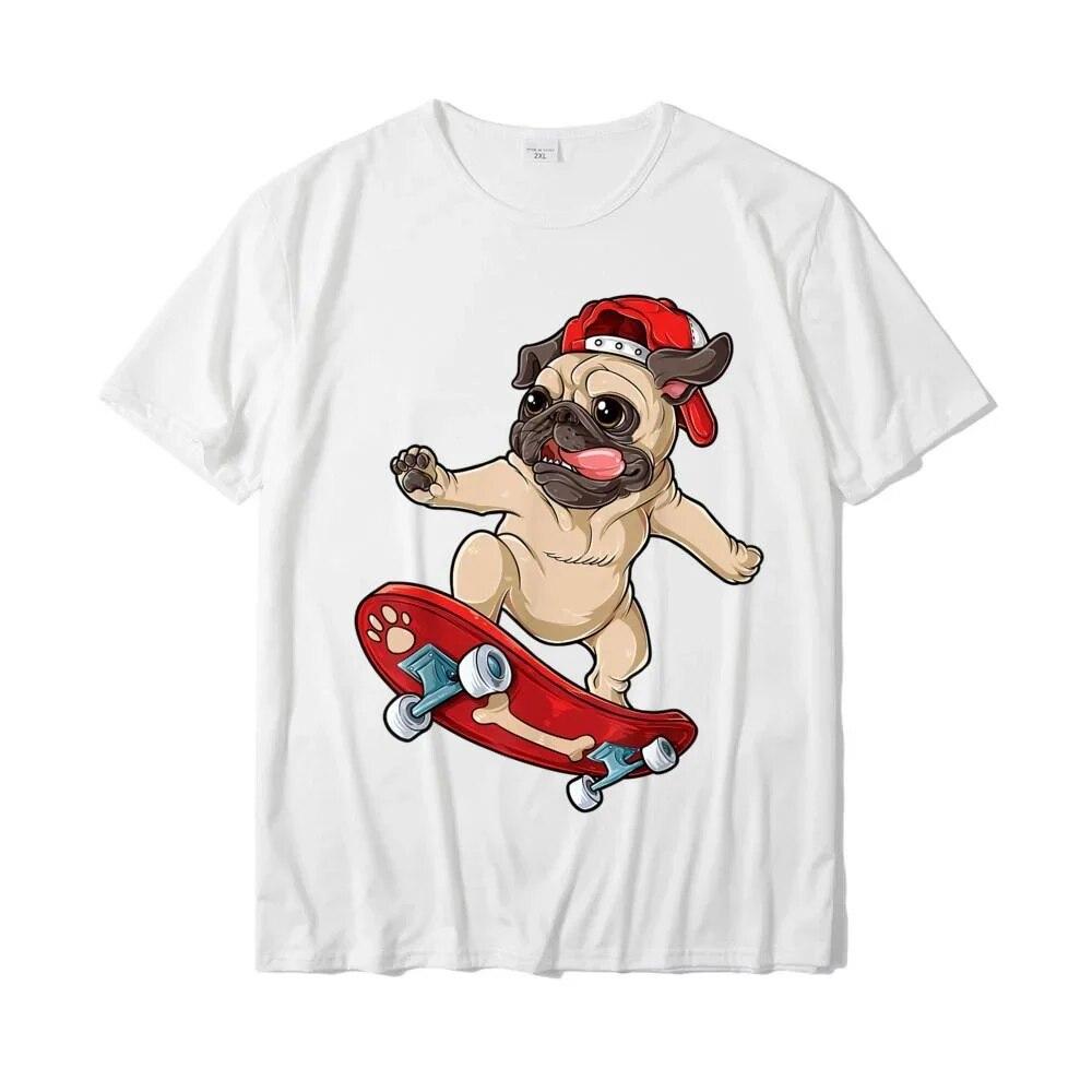 Tričko Mops Skateboard Psí Štěně Funny Skateboard Tričko Skateboarding Funny WoUnisex trička Unisex trička Unisex Trička s grafikou pro volný čas