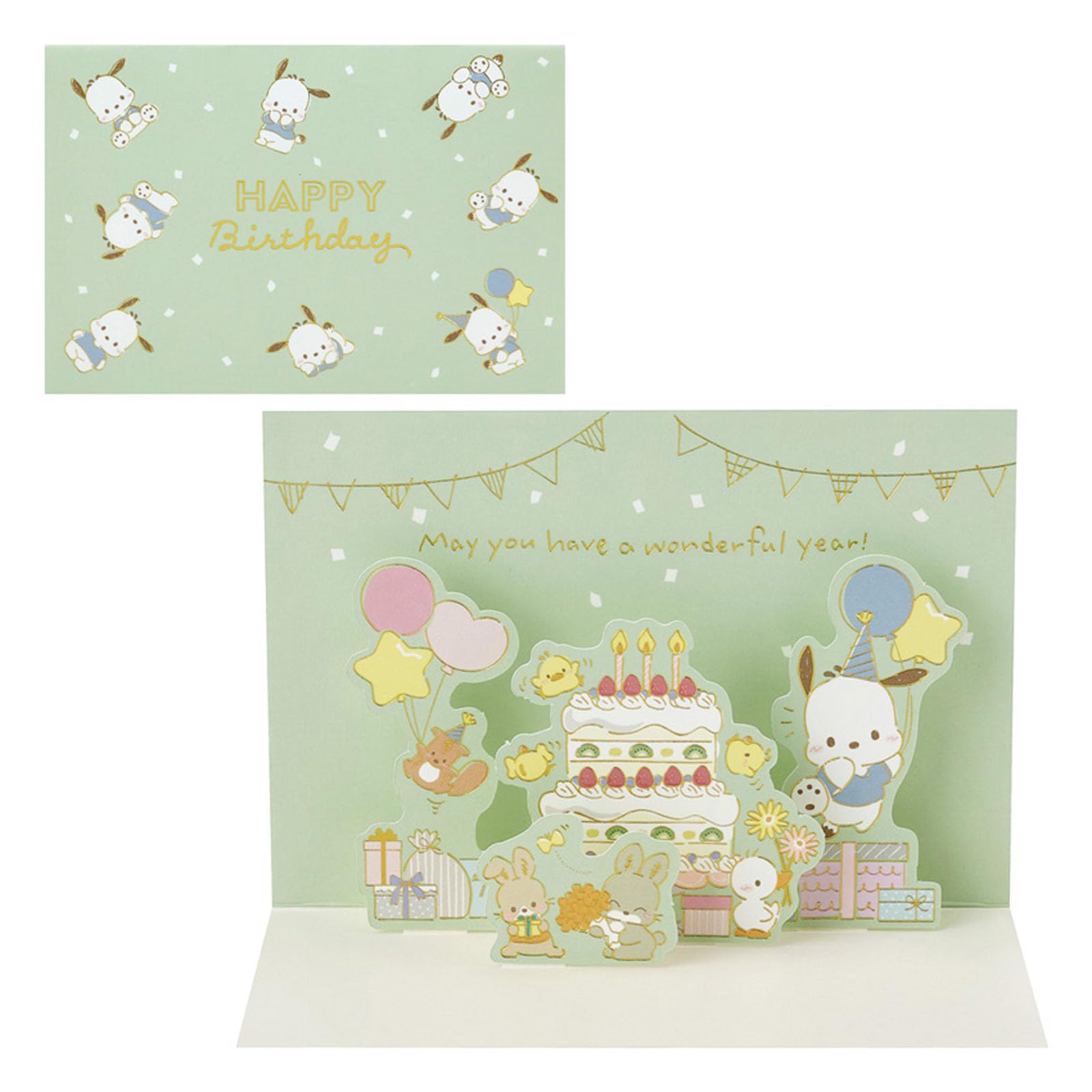 Sanrio Greeting Card Message Card Birthday Celebration Pochacco Party 614530 BD263-5 зелёный
