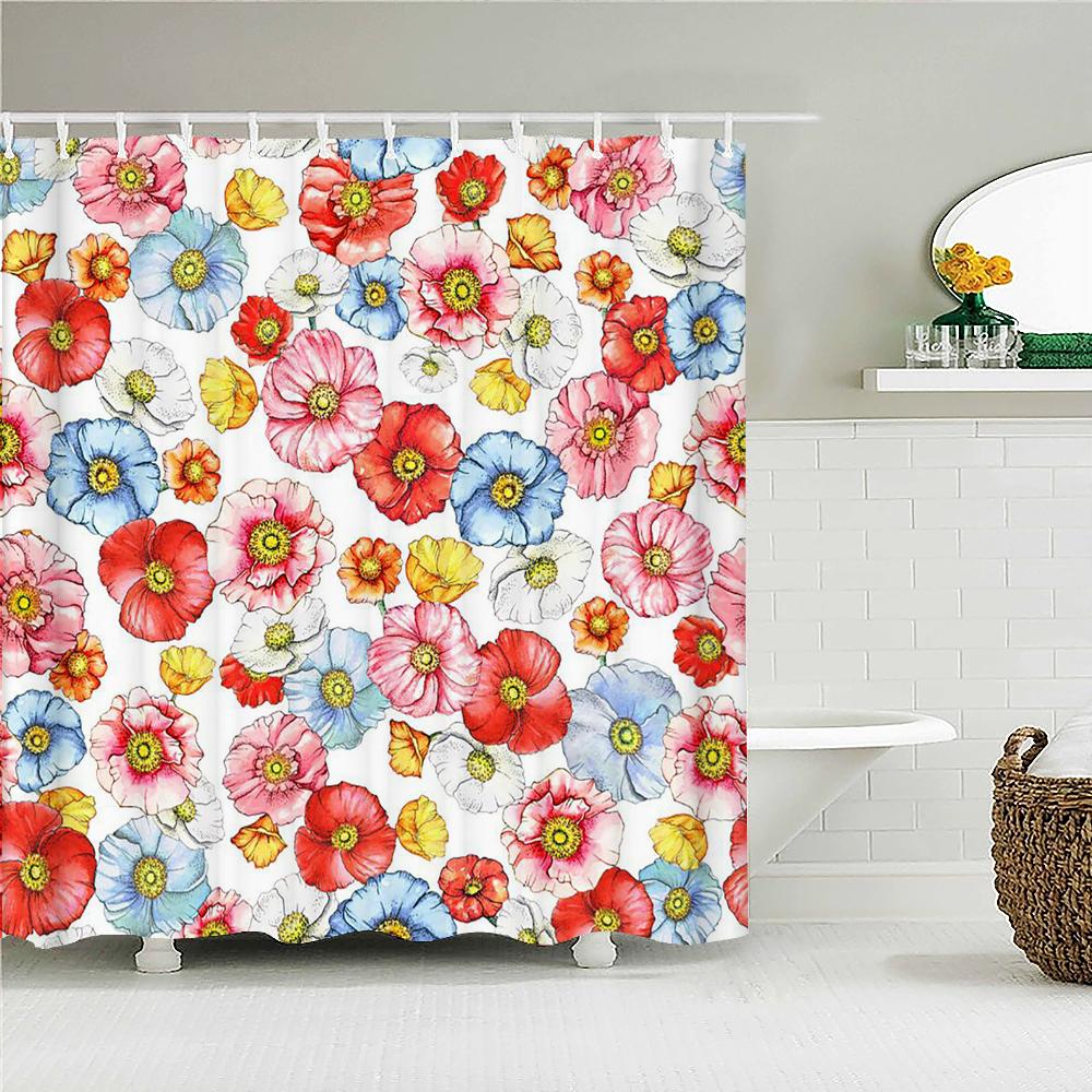 Kolorowy Tulipan Kwiaty Róży Drzewa Zasłona prysznicowa Zasłony Łazienkowe Natura Kwiat Wodoodporna Tkanina Polieste Wanna Wystrój Domu