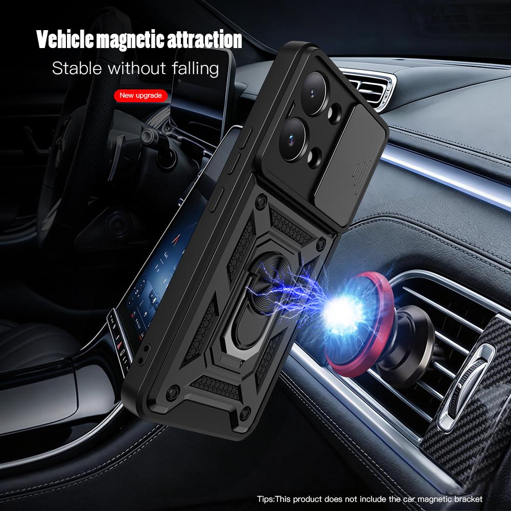 KEYSION Shockproof Armor Case for Xiaomi POCO X8 Pro Max Slide Camera Lens Protection Ring Stand Phone Cover for POCO X8 Pro Max