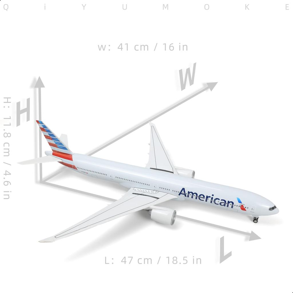 QIYUMOKE Scale Boeing AA Airlines Large Diecast Airplane Model Kit with Stand for Aircraft Model Gift for Aviation Enthusiasts 1/150 777-300ER