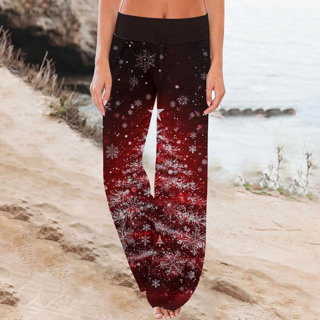 Women's Comfortable Pajama Pants  Pants Christmas Print Drawstring Wide Leg Pants