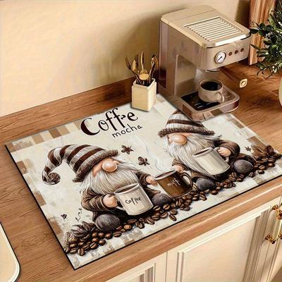1Pcs Coffee Printed Dish Rubber Drying Mat For Coffee Shop Restaurant Kitchen Carpet Tableware Durable Diatom Mud Table Mat Pet Mat Coffeeware