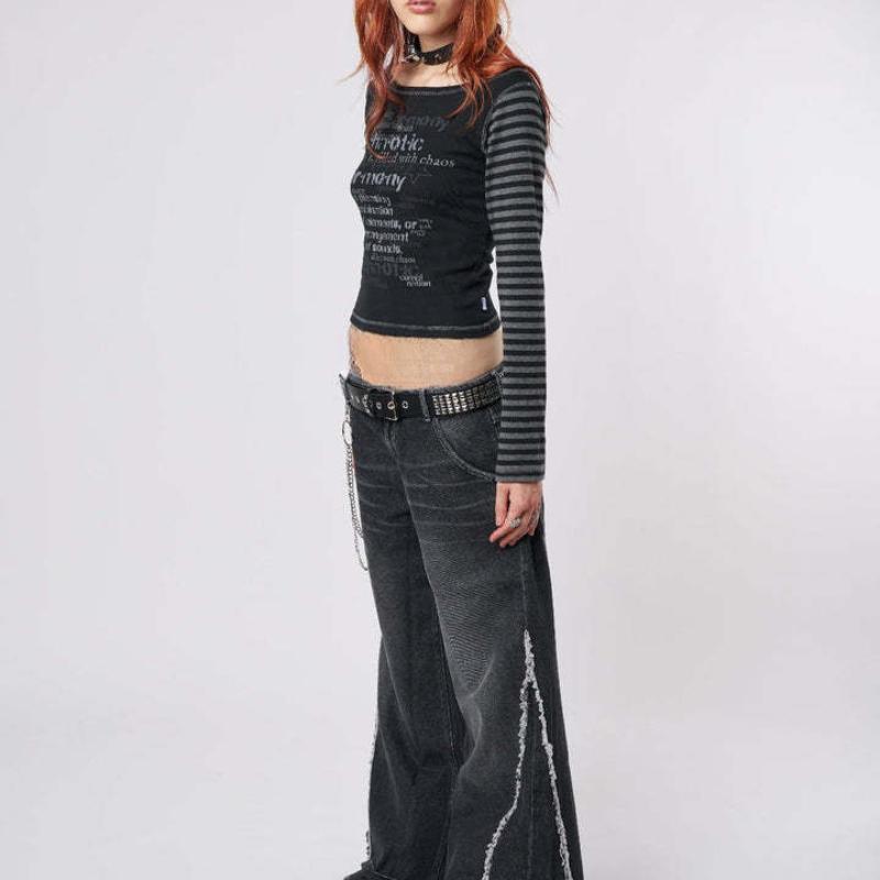 European and American hot girl Y2K letter printed round neck dark style slim fit top