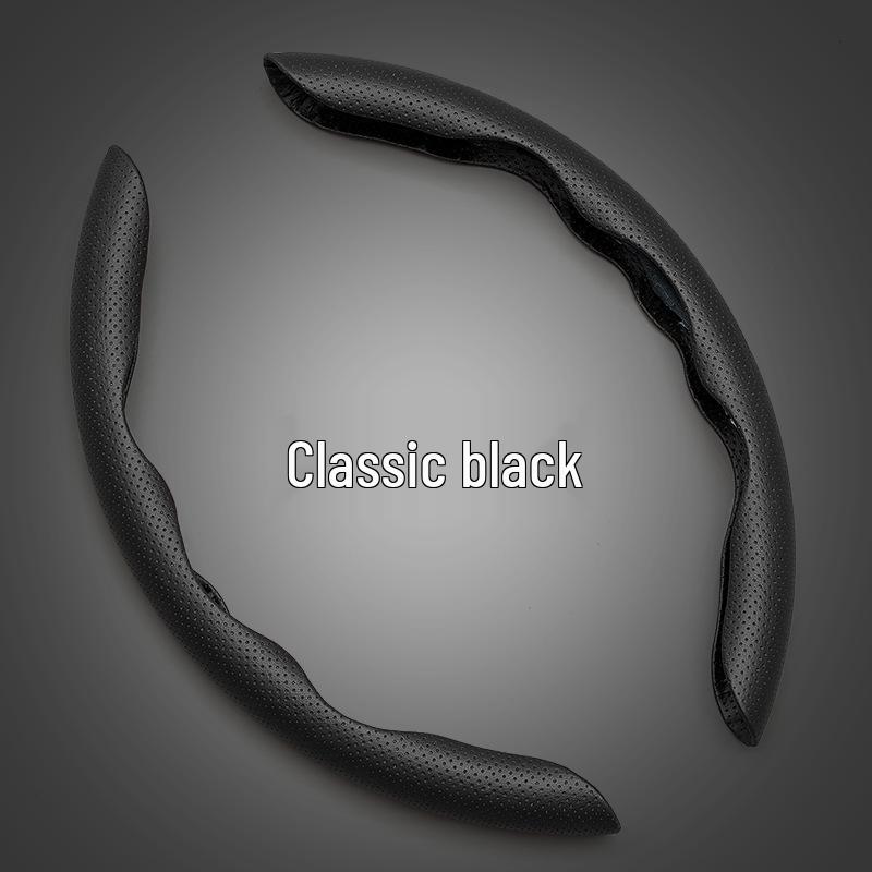 D-type Nappa Leather Anti-slip Perforated Steering Wheel Cover - Universal Fit, Four Seasons Use