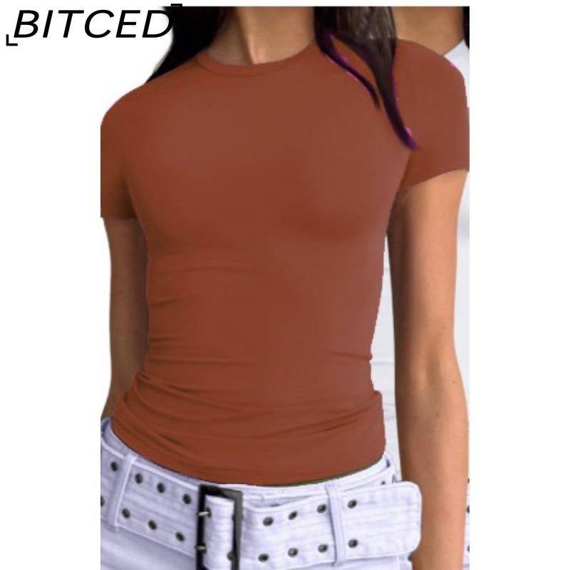 BITCED Damska koszulka z długim rękawem na lato: Stylowe topy z dekoltem O, dopasowane, do noszenia jako warstwa zewnętrzna