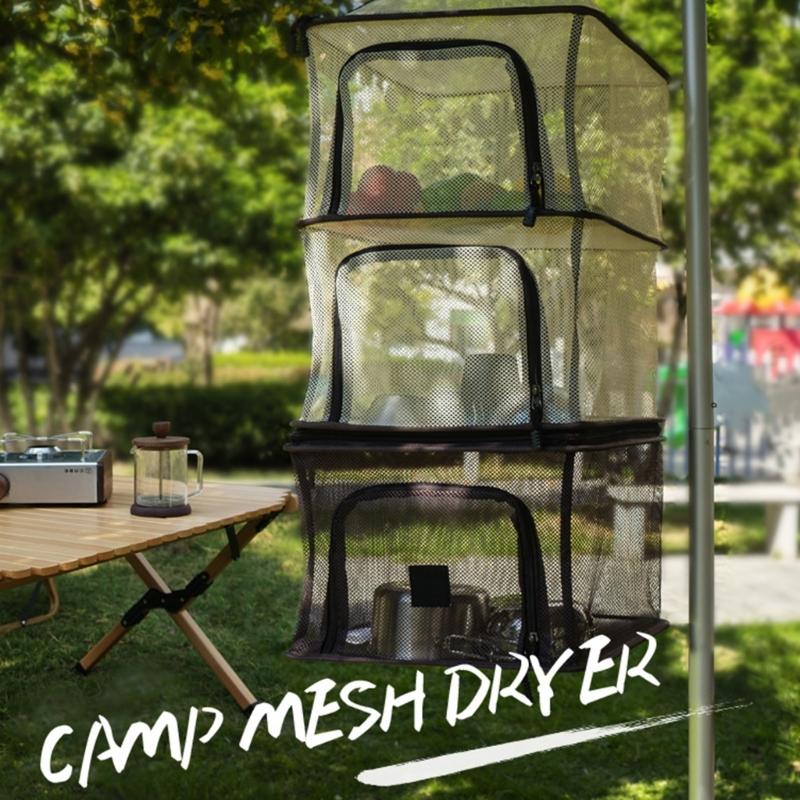Square Multifunctional Hanging Drying Net Foldable 4 Layer Dishware Organizers For Kitchen & Travel