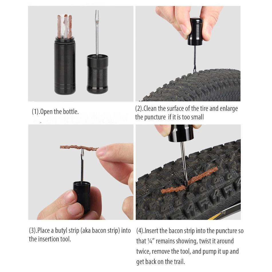 Bike Tubeless Tire Repair Kit Slug Plug Stopper Rubber Bacon Strips and Insertion Tool For Fixing Puncture Flat Road MTB Bicycle