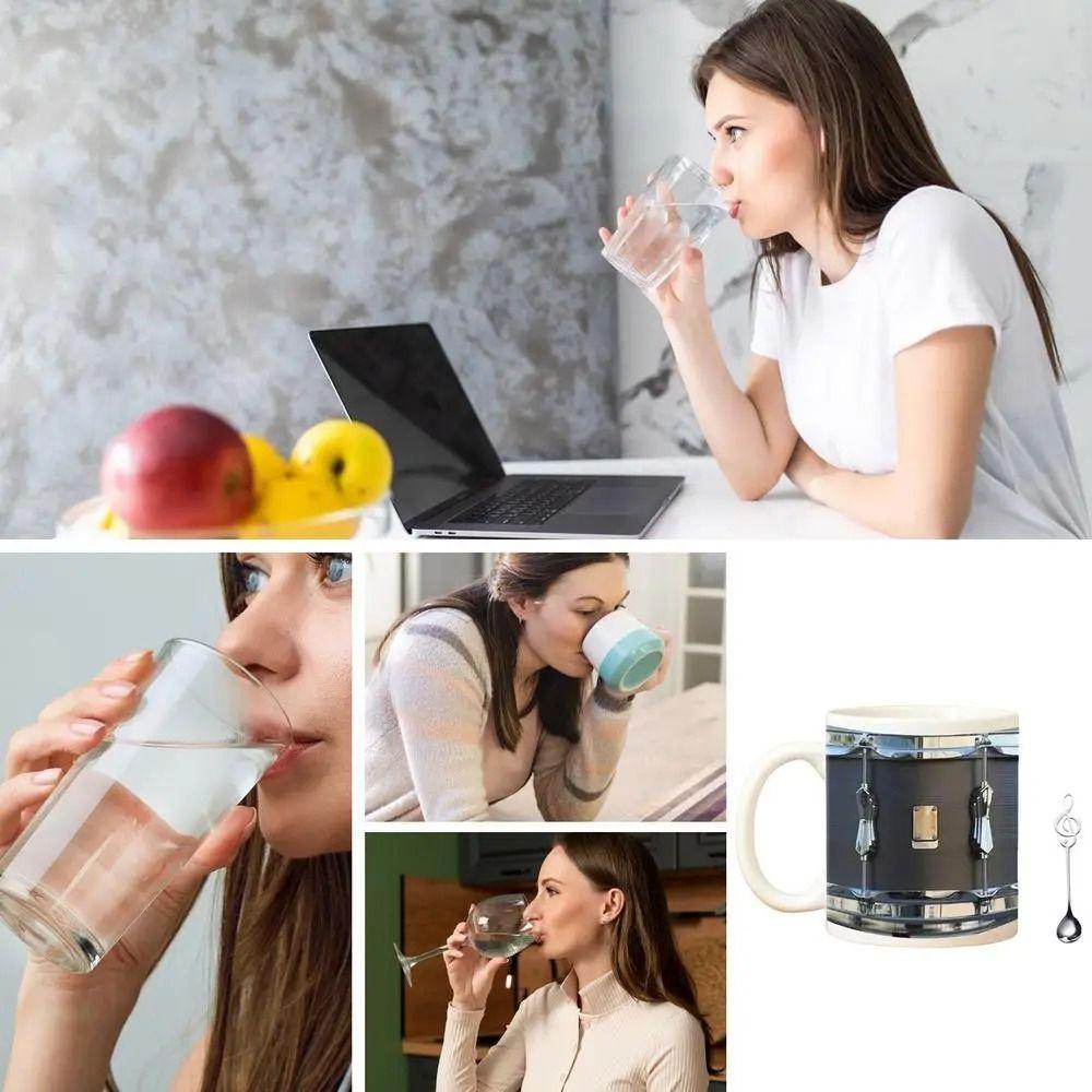 Heat-resistant Vintage Drum Mug With Spoon Ceramic Water Cup Universal Drumming Coffee Cup  Drummer