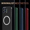 Carbon Fiber for Magnetic Wireless Charging Case for iPhone 16 14 15 Plus 11 12 13 Pro Max Magsafe Texture Splice PC Hard Cover