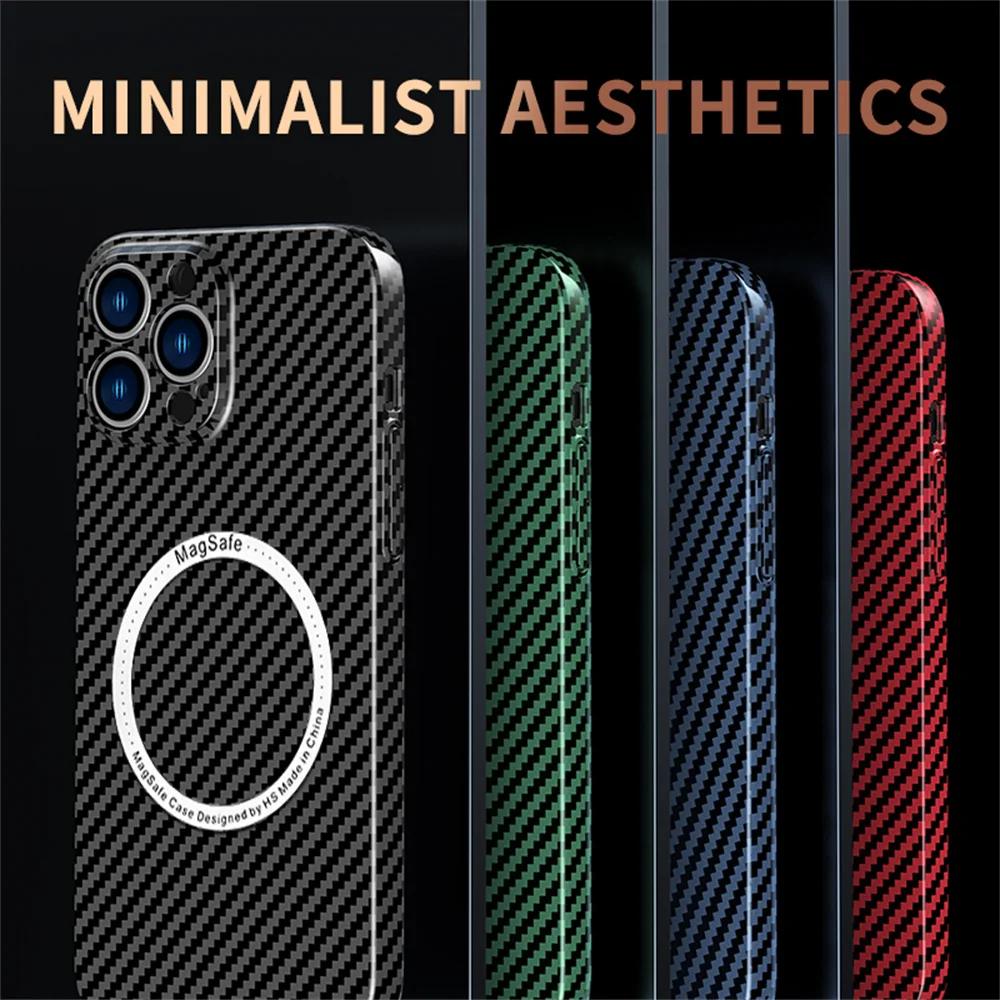 Carbon Fiber for Magnetic Wireless Charging Case for iPhone 16 14 15 Plus 11 12 13 Pro Max Magsafe Texture Splice PC Hard Cover