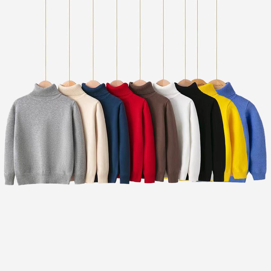 Children's Sweaters Autumn and Winter Pure Cotton Line Boys and Girls Baby Pullover Turtleneck Bottoming Sweater