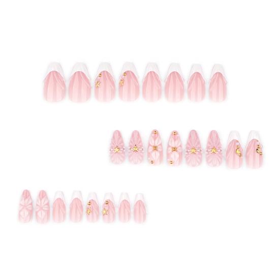 24pcs 3d Shell Starfish Press on Nails, Ocean Theme Long Stick-on Fake Nails, Almond French Tip Size#24PCS