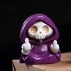 Ornamento Scheletro in Resina Figura con Veste Viola per Halloween, Scultura Statua Cane che Cammina con Dito Medio, Decorazioni Gotico Spettrali