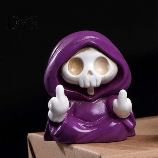 Ornamento Scheletro in Resina Figura con Veste Viola per Halloween, Scultura Statua Cane che Cammina con Dito Medio, Decorazioni Gotico Spettrali
