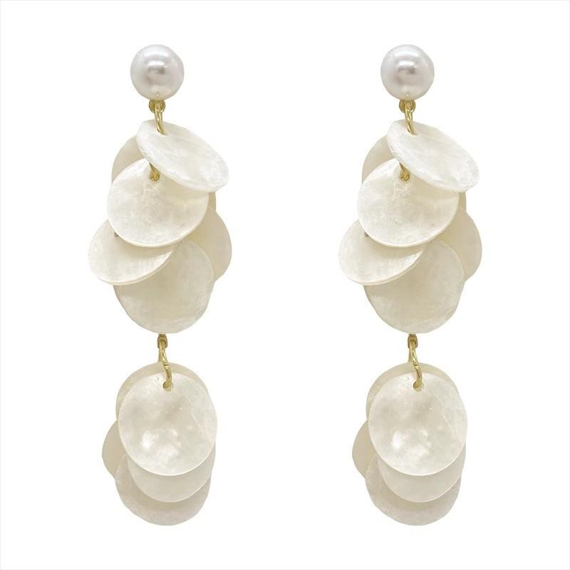 Super fairy design shell fringed earrings temperament elegant disc long stud earrings Internet celebrity seaside vacation style earrings