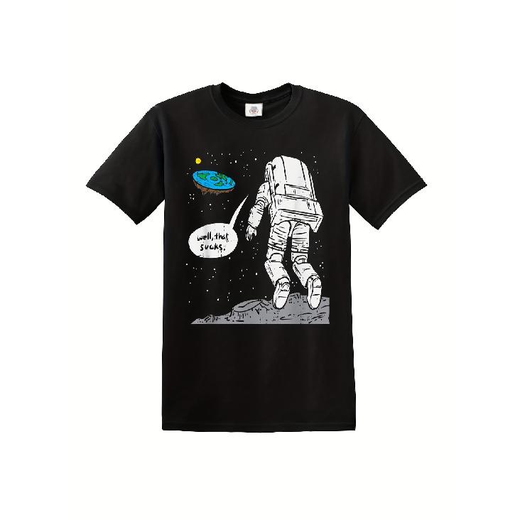 Humorous T-Shirt for a Party Gift Featuring a Flat Earth Theme about The Moon Landing S чёрный