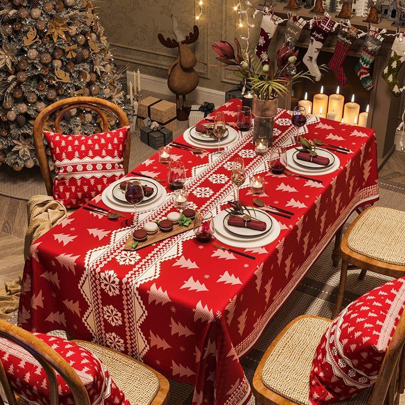 Tischdecke für Zuhause, Weihnachten, Neujahr, festlich, rot, rechteckige Tischdecke, Couchtisch-Tischdecke im Weihnachtsstil, Tischdecke aus Baumwolle und Leinen